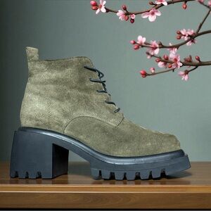 DNA Footwear Suede Olive Lace Up Moto Boots Size 40 EU Women